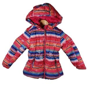 32‎ Degrees Weatherproof Puffer Jacket Girls 3T Pink Blue Floral Striped